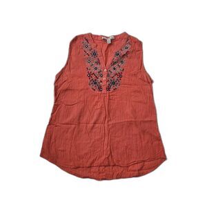 French Laundry Sleeveless V-Neck Orange Top Women’s Size M, Embroidered Detail
